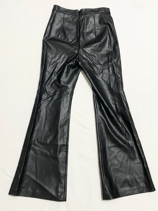 Anthropologie Hutch Faux Leather Pleather Black Flared Pants - Picture 3 of 6